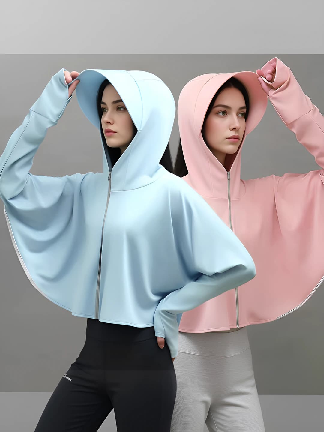 Women's summer sun-protective breathable light jacket with long sleeve, zip, ice-silk fabric, cropped