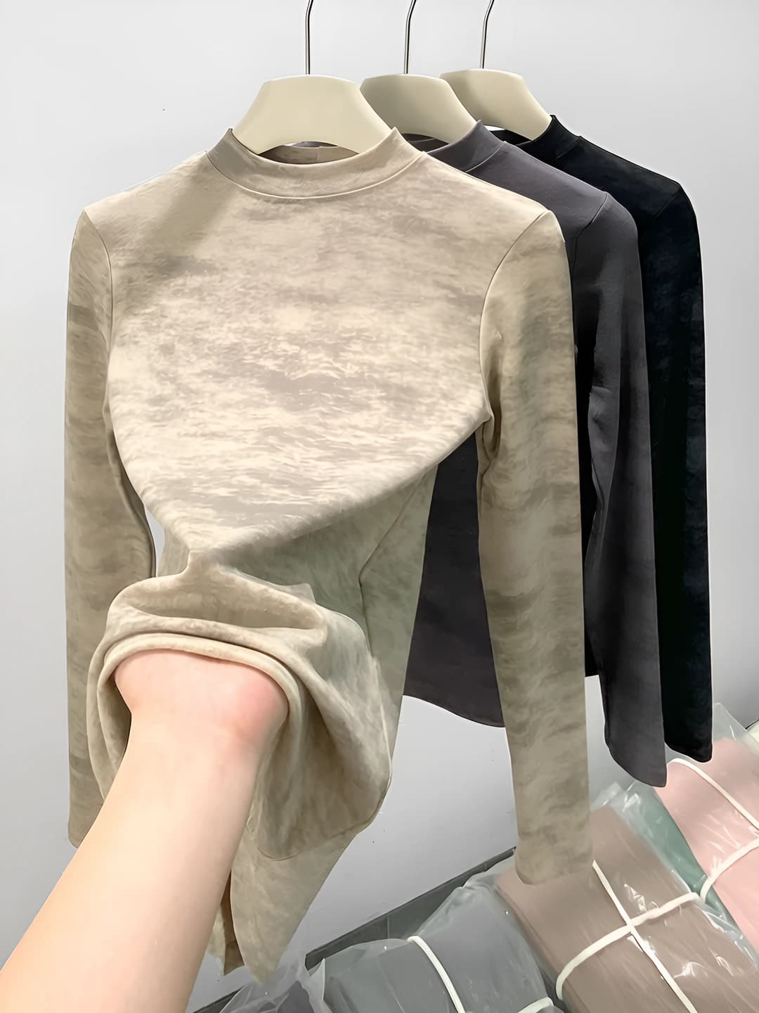 Women's camouflage long-sleeve base top, mock neck, long sleeve, slim fit, all-season