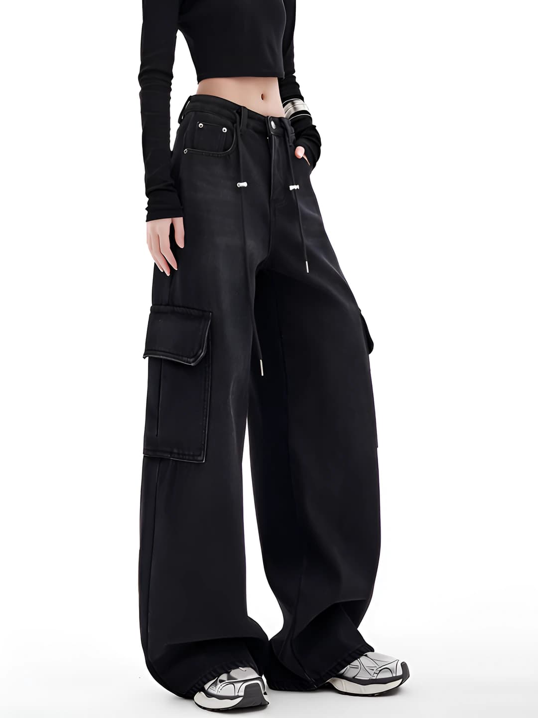 Ayollar uchun keng va klesh jinsi shimlar: baland bel, bo'sh (oversize) keng shim, bahor-kuz, 50%-70% paxta, ko'k rangli jinsi mato, yuqori ko'cha uslubidagi hip-hop