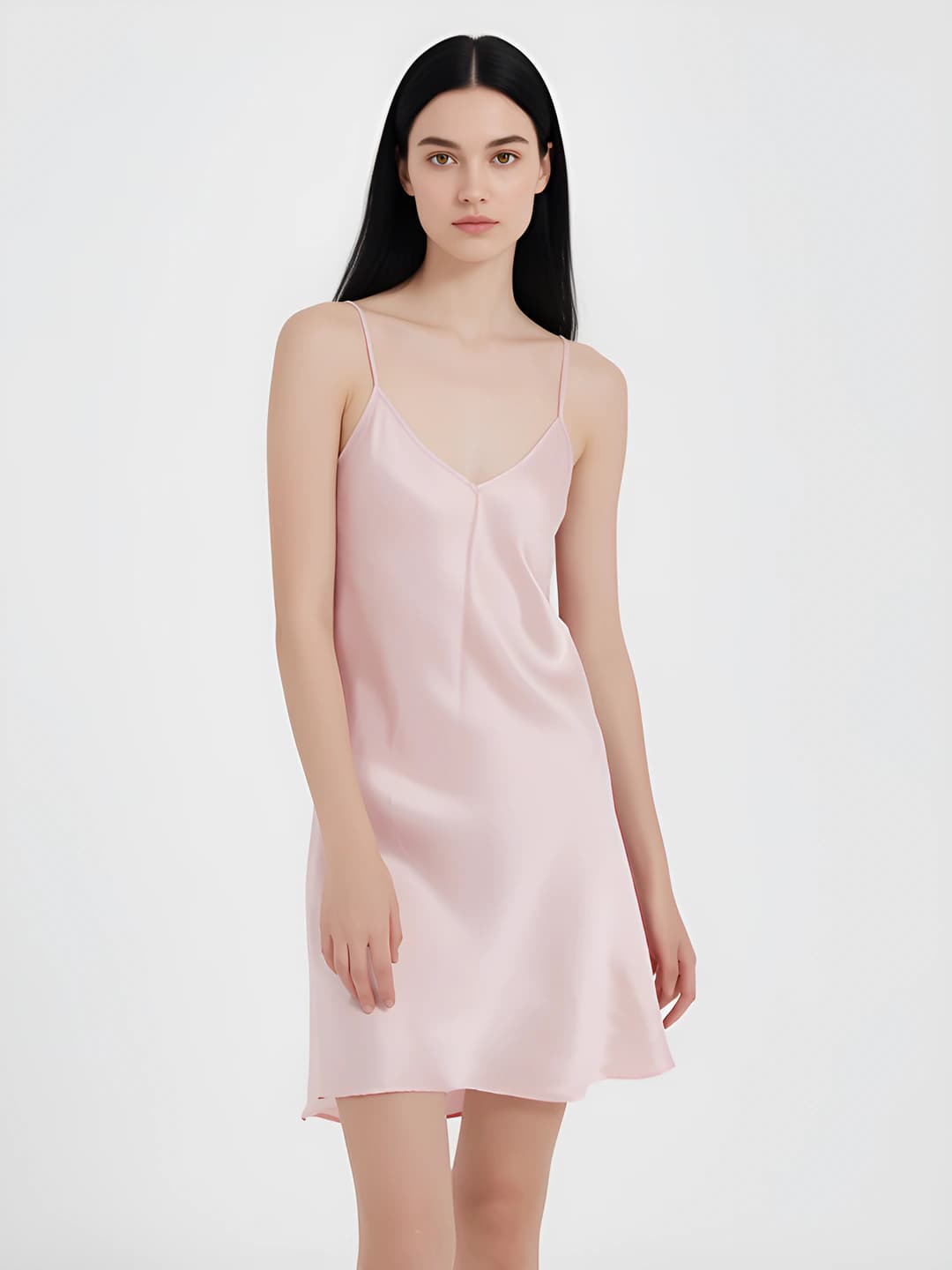 Women's 100% mulberry silk nightgown, 22mm, V-neck, sleeveless, mid-length, all-season