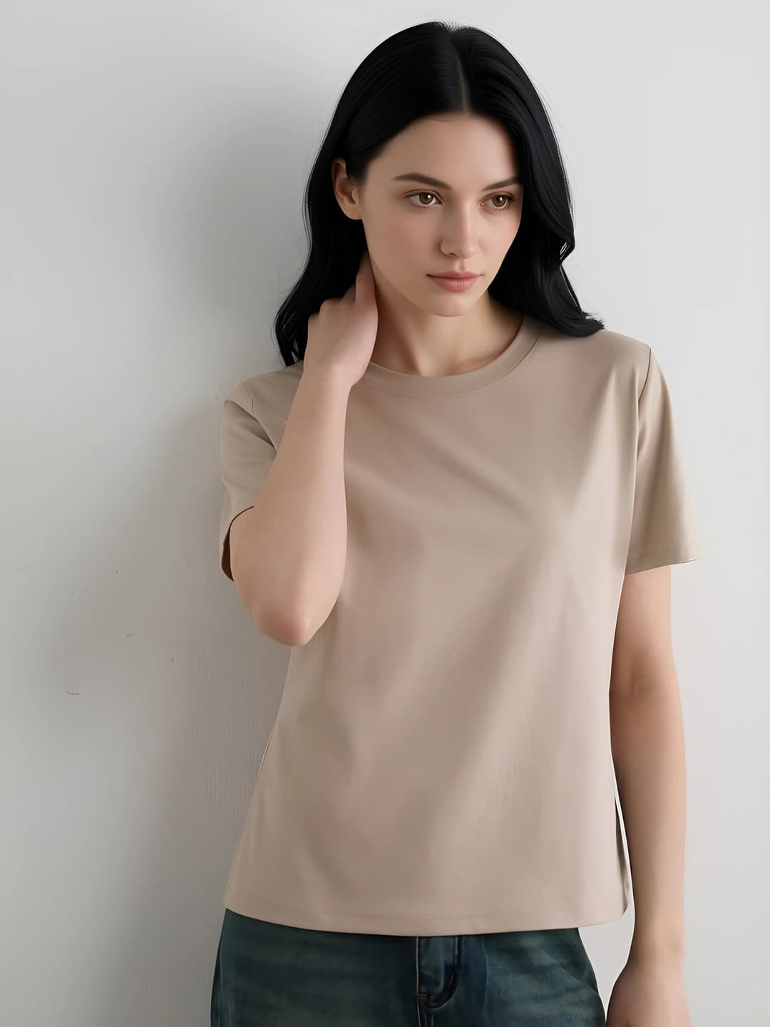 Women's 80S mercerized Pima cotton t-shirt, short sleeve, crew neck, summer 2026, solid colour, loose fit, slimming