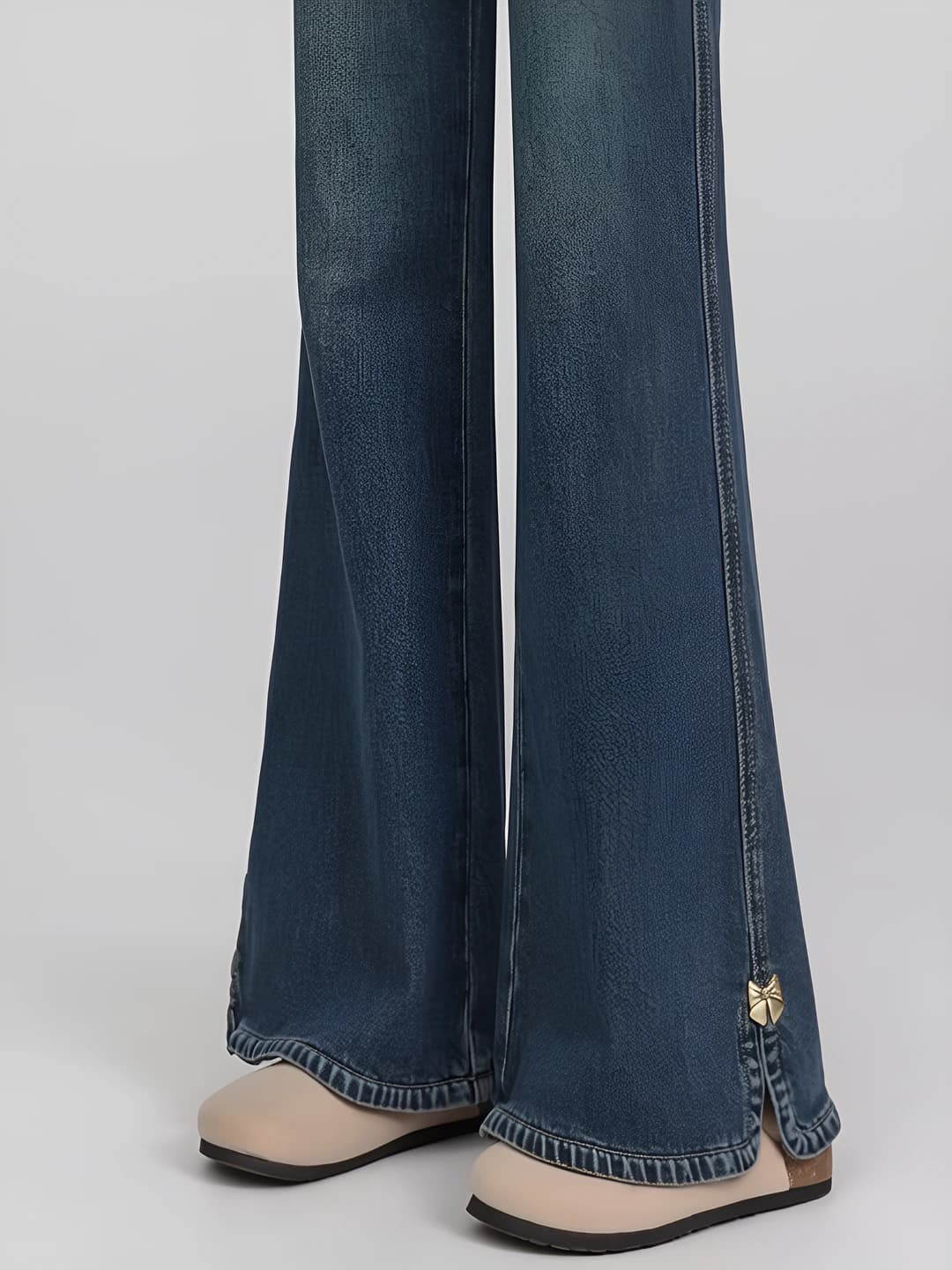 Women's retro wide and flared jeans, autumn-winter, high waist, fleece-lined, stretch, slimming, plus size, petite