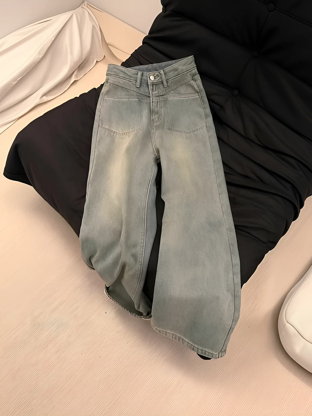 Women's retro straight cut loose fit slimming wide-leg jeans, high waist, spring-summer