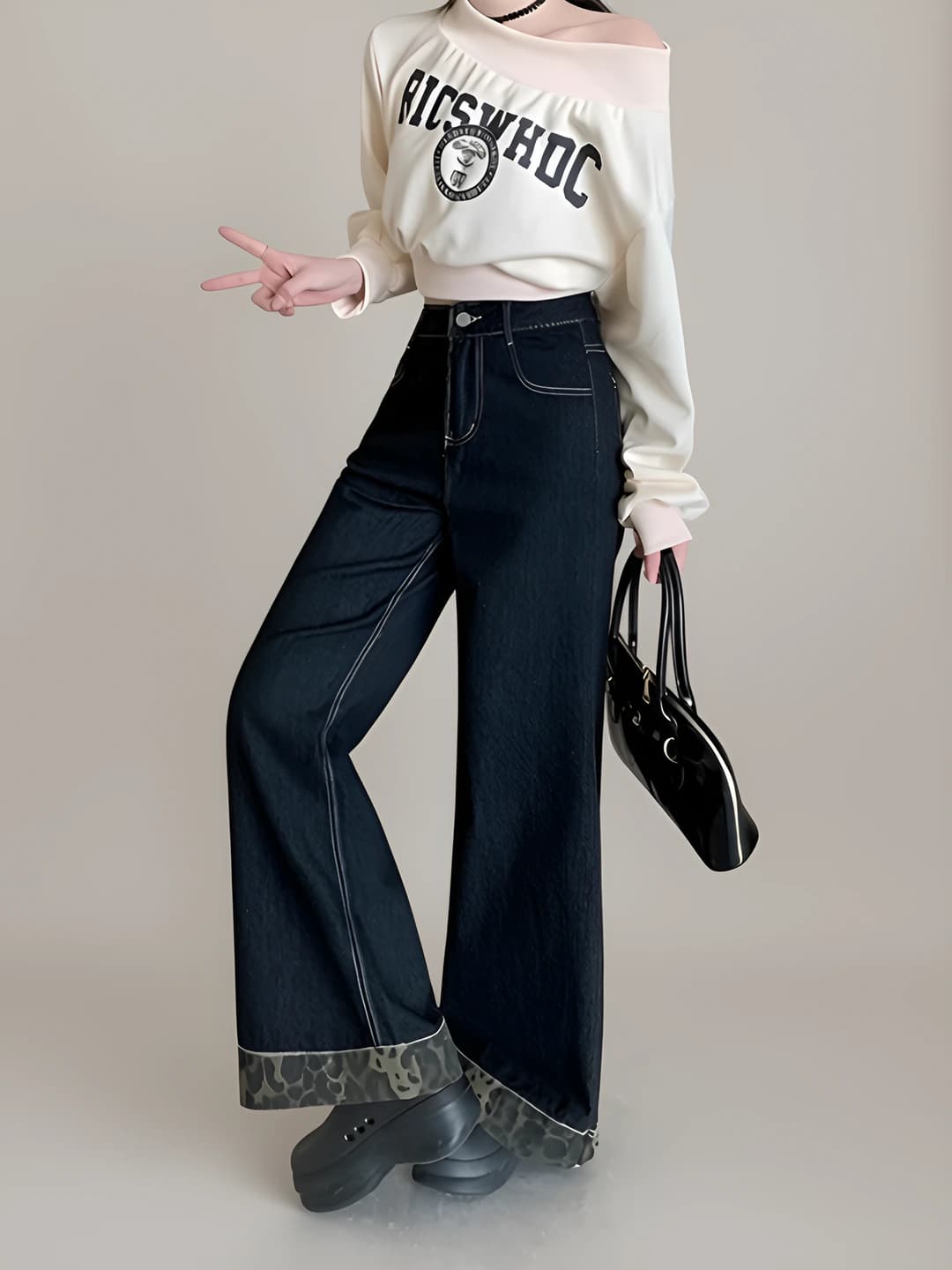 Women's wide and flared jeans: autumn, high waist, retro, loose fit, straight cut, slimming, plus size