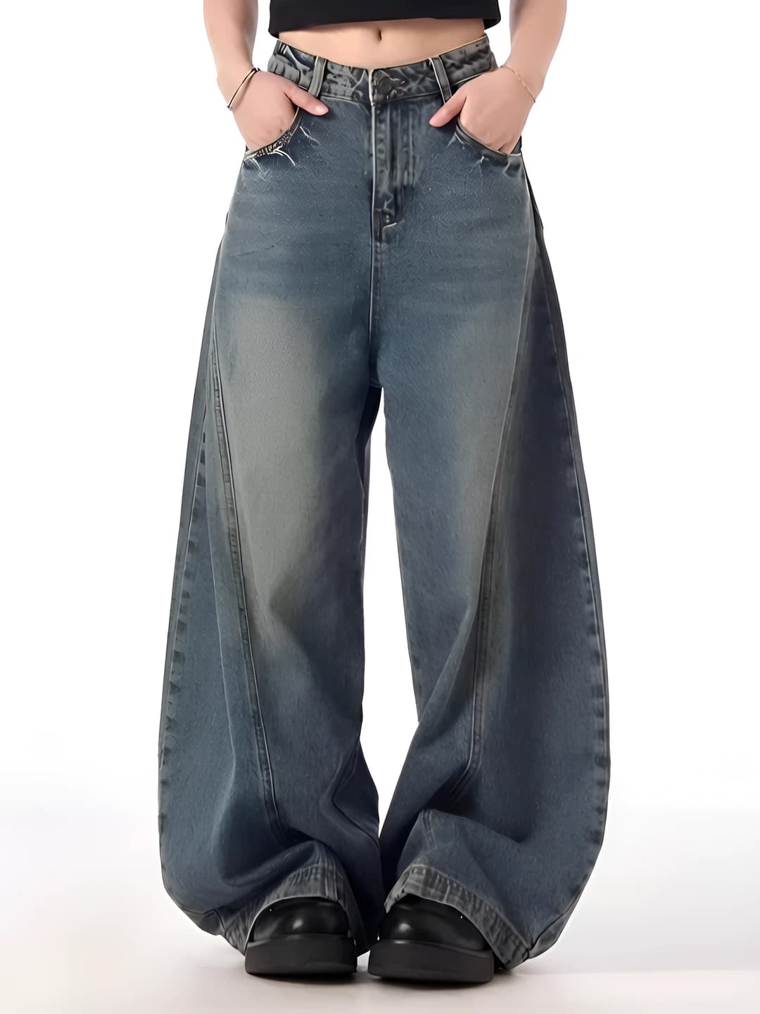 Ayollar uchun keng va klesh jinsi shimlar, retro, bo'sh (oversize), baland bel, uzun shim, kuz, jins mato, 2026