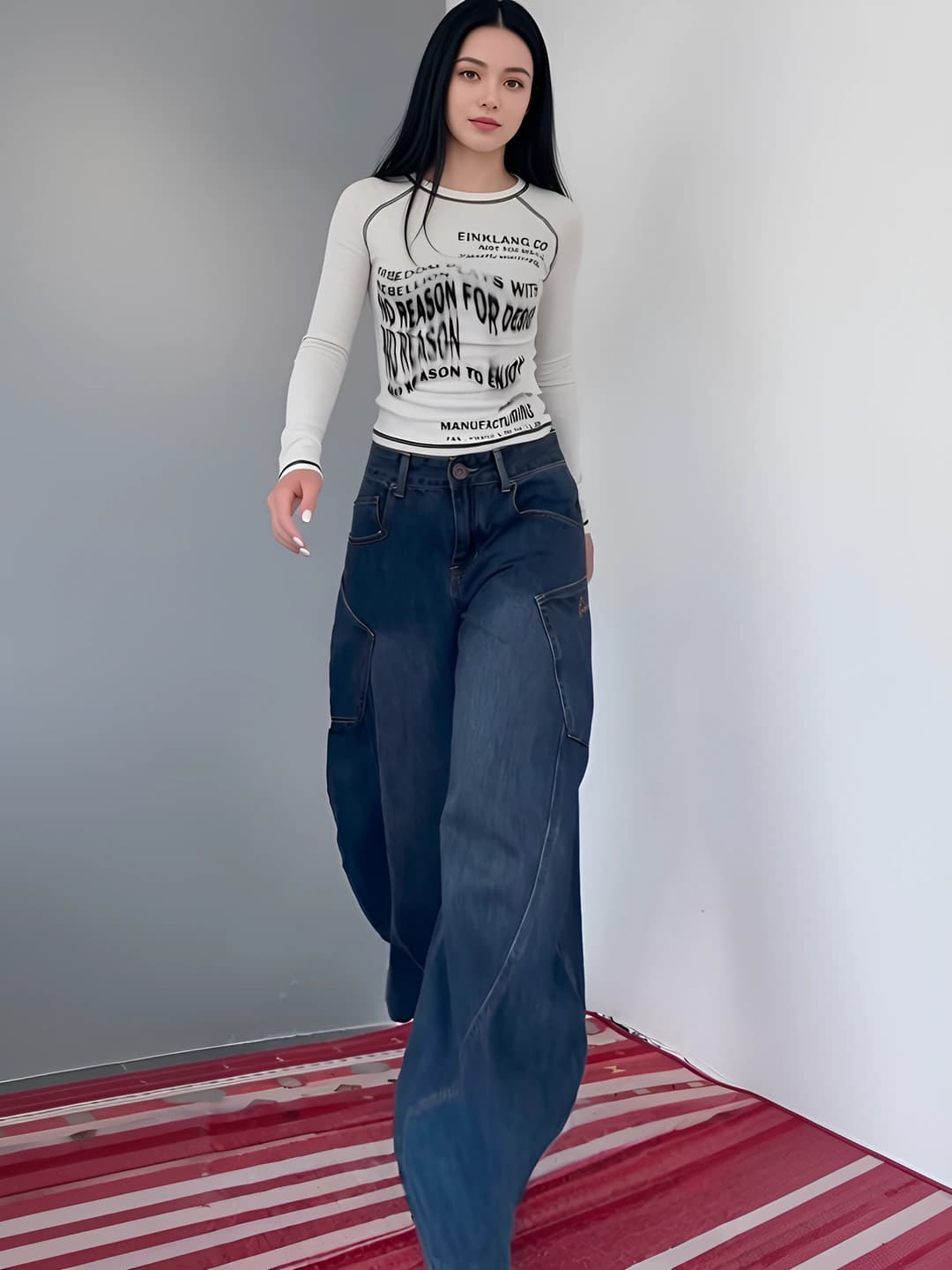Women's retro wide-leg jeans 2026 spring-autumn, high waist, long, thin, casual
