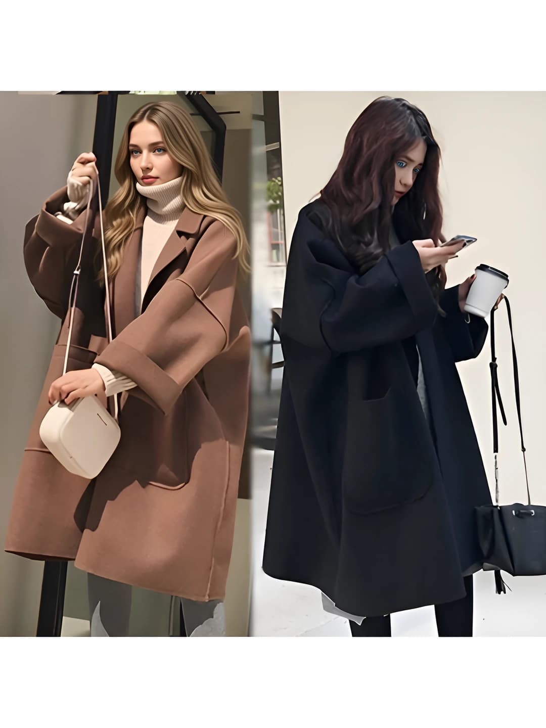 Women's autumn-winter coat, Korean style, mid-length, plus size, loose fit, thickened, solid colour, blazer collar, long sleeve