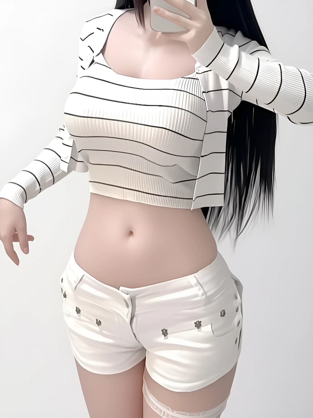 Women's low waist denim shorts, summer, white, slim fit, slimming, A-line, handcrafted