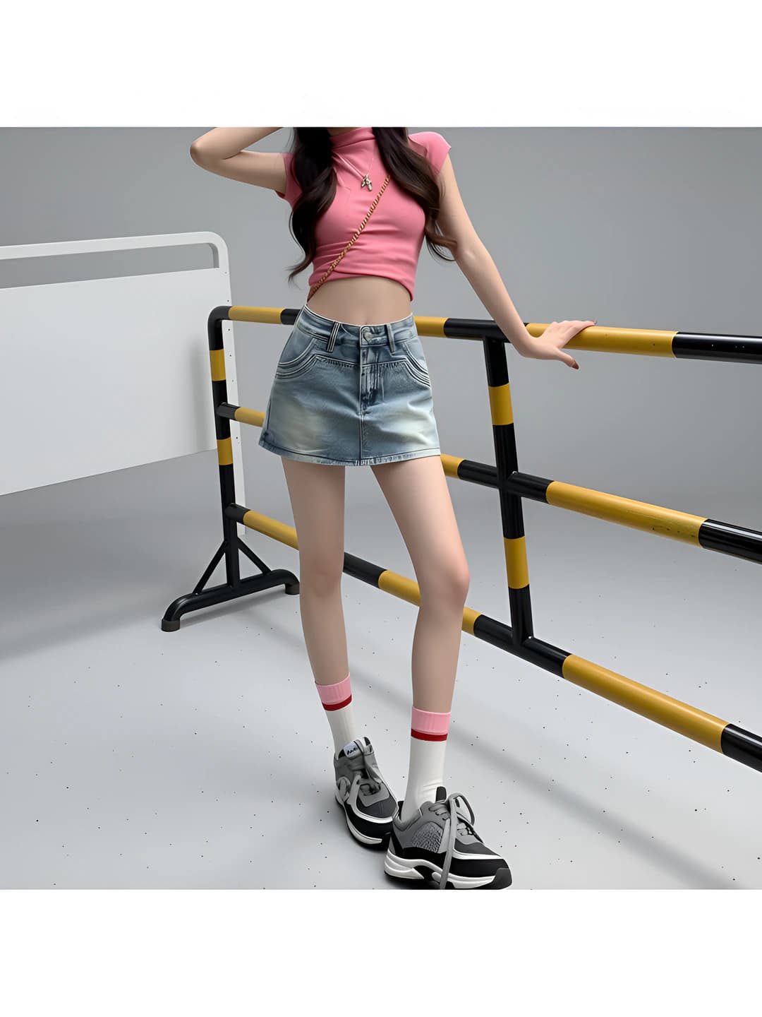 Women's Korean style high waist A-line denim mini skirt, summer, slimming, with buttons