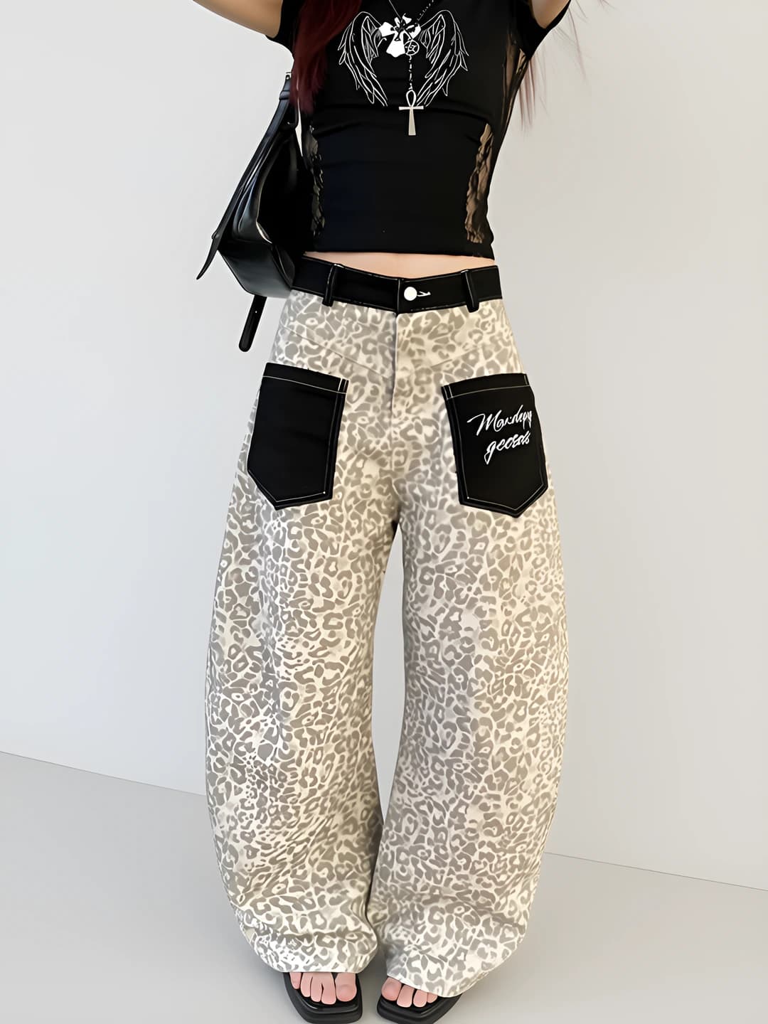 Women's 2026 embroidered jeans, summer, high waist, wide and flared, slimming, loose fit