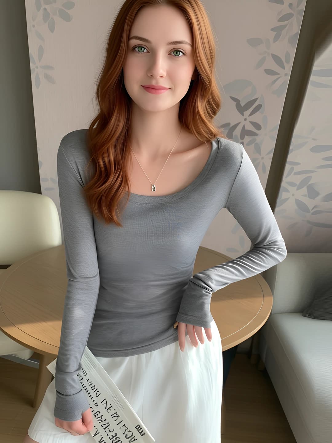 U-neck, heather grey