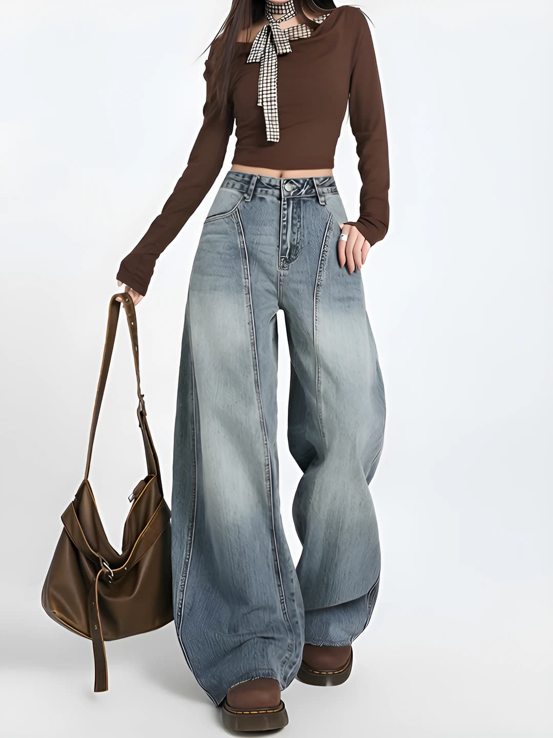 Women's retro high-waist wide-leg jeans, spring 2026