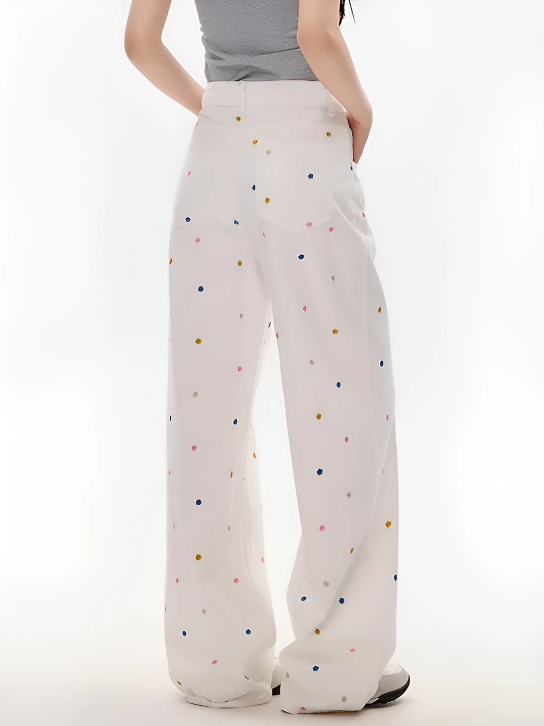 Women's 2026 spring-summer plus size slimming embroidered floral jeans, high waist, wide and flared, casual