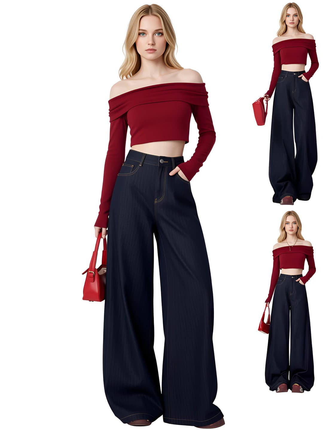 Ayollar uchun katta o'lchamli retro keng jinsi shimlar, kuzgi, baland bel, qalinlashtirilgan, bo'sh (oversize) to'g'ri kesim, nozik ko'rsatadigan