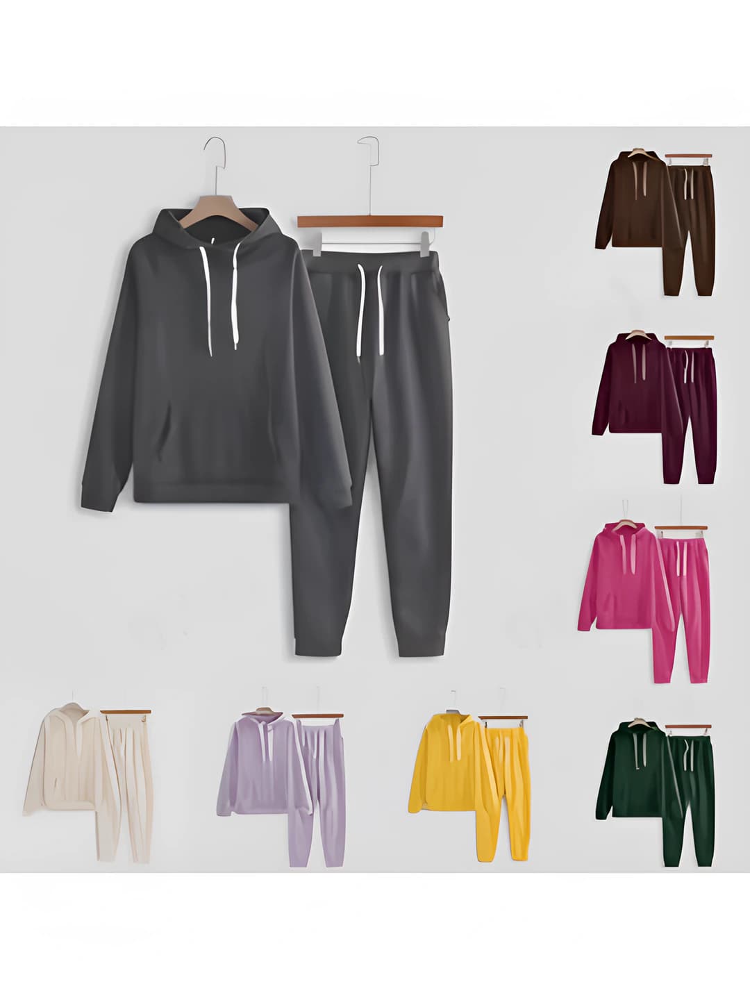 Women's Korean style solid colour plus size long sleeve hoodie and trousers casual loose fit set