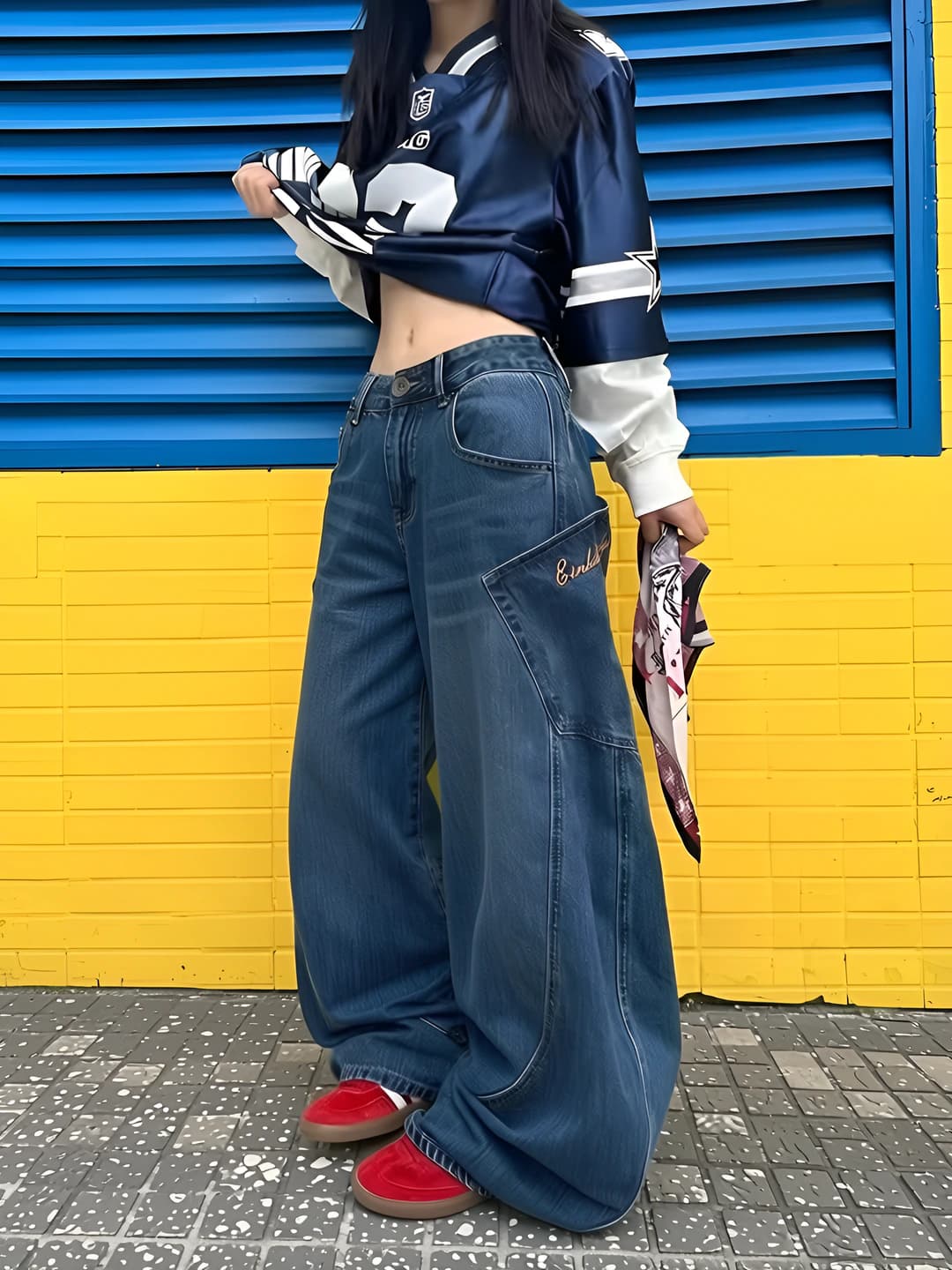 Women's retro wide and flared jeans, high waist, straight cut, spring-autumn 2026