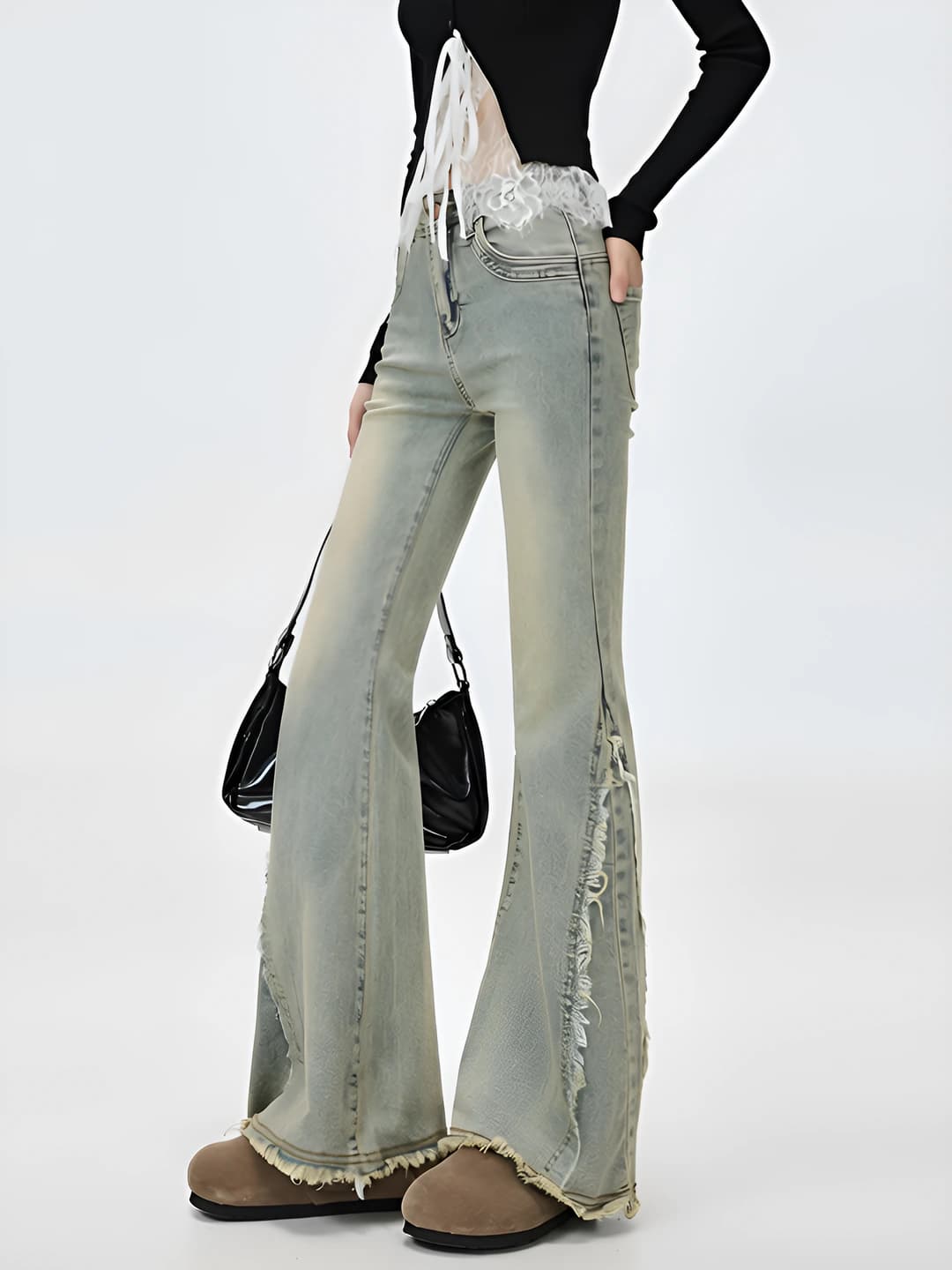 Women's retro high waist slim fit slimming straight cut and wide flared jeans