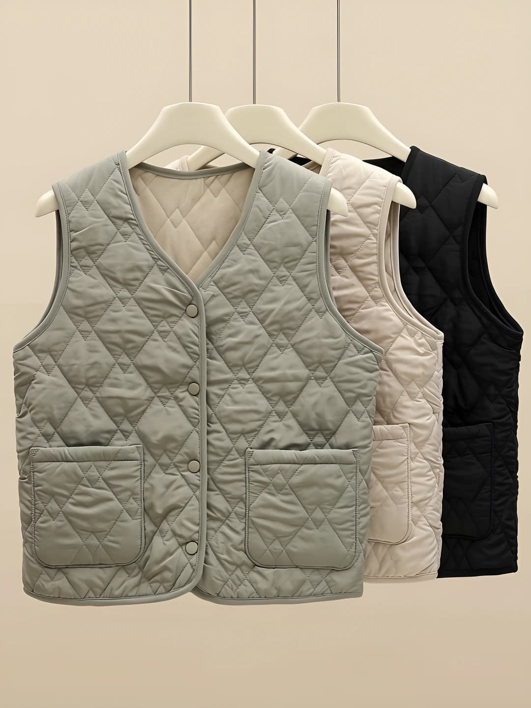 Women's fleece-lined warm casual sports cropped vest, V-neck, solid colour, loose fit