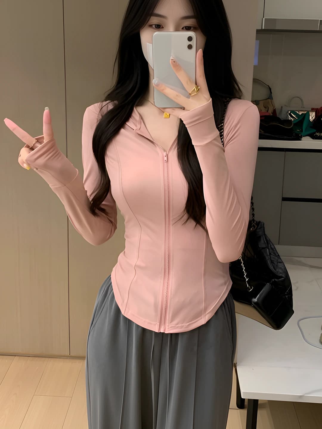 Pink, hooded