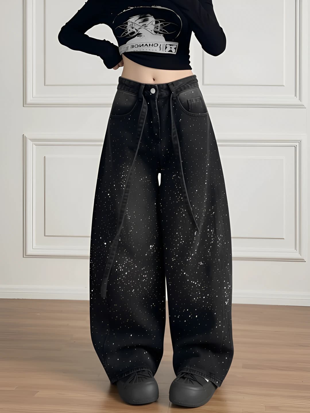 Women's wide and flared jeans, high waist, loose fit, slimming, spring-autumn