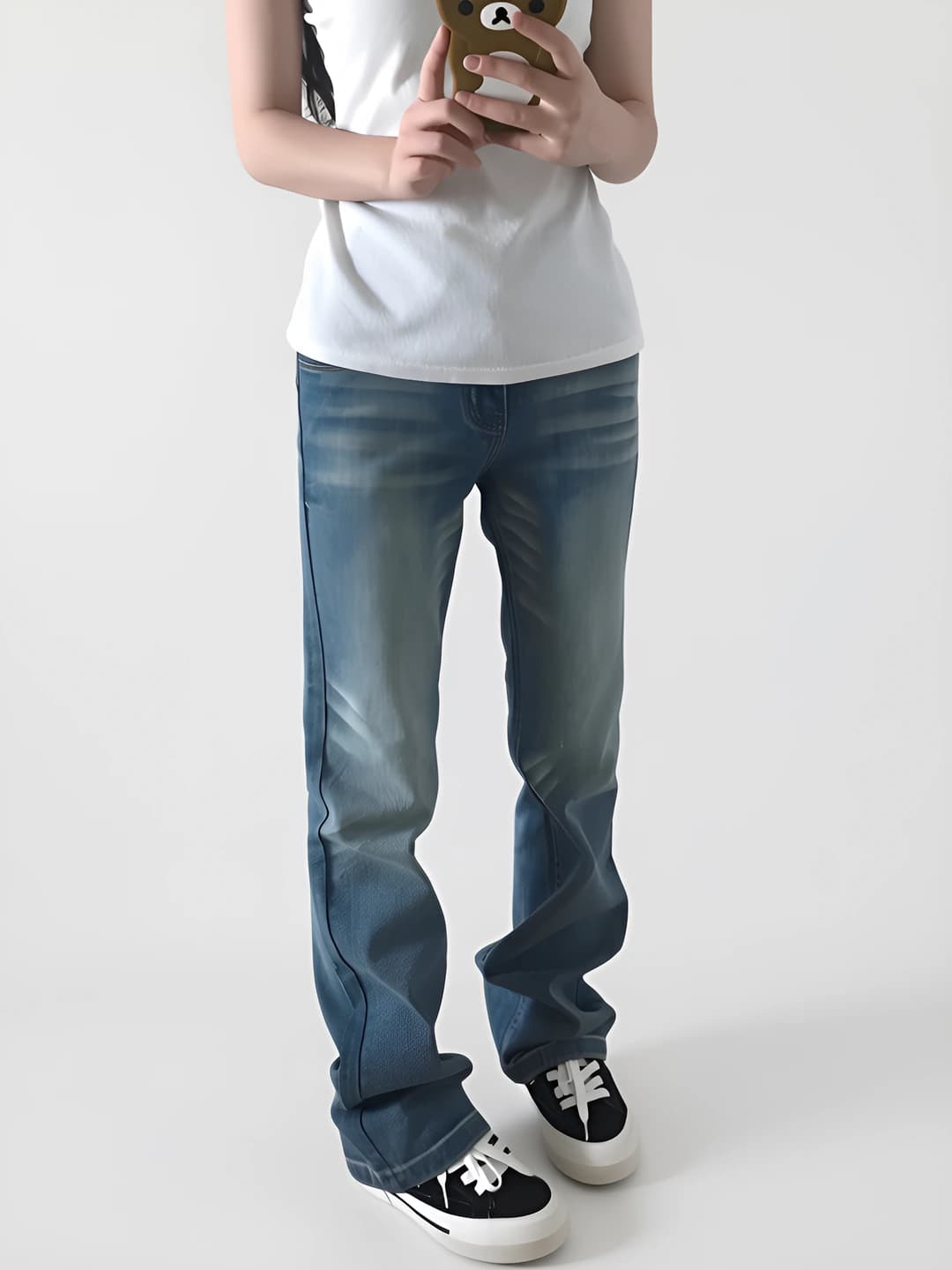 Women's straight jeans, high waist, trousers, spring-autumn, casual, stretch, straight cut