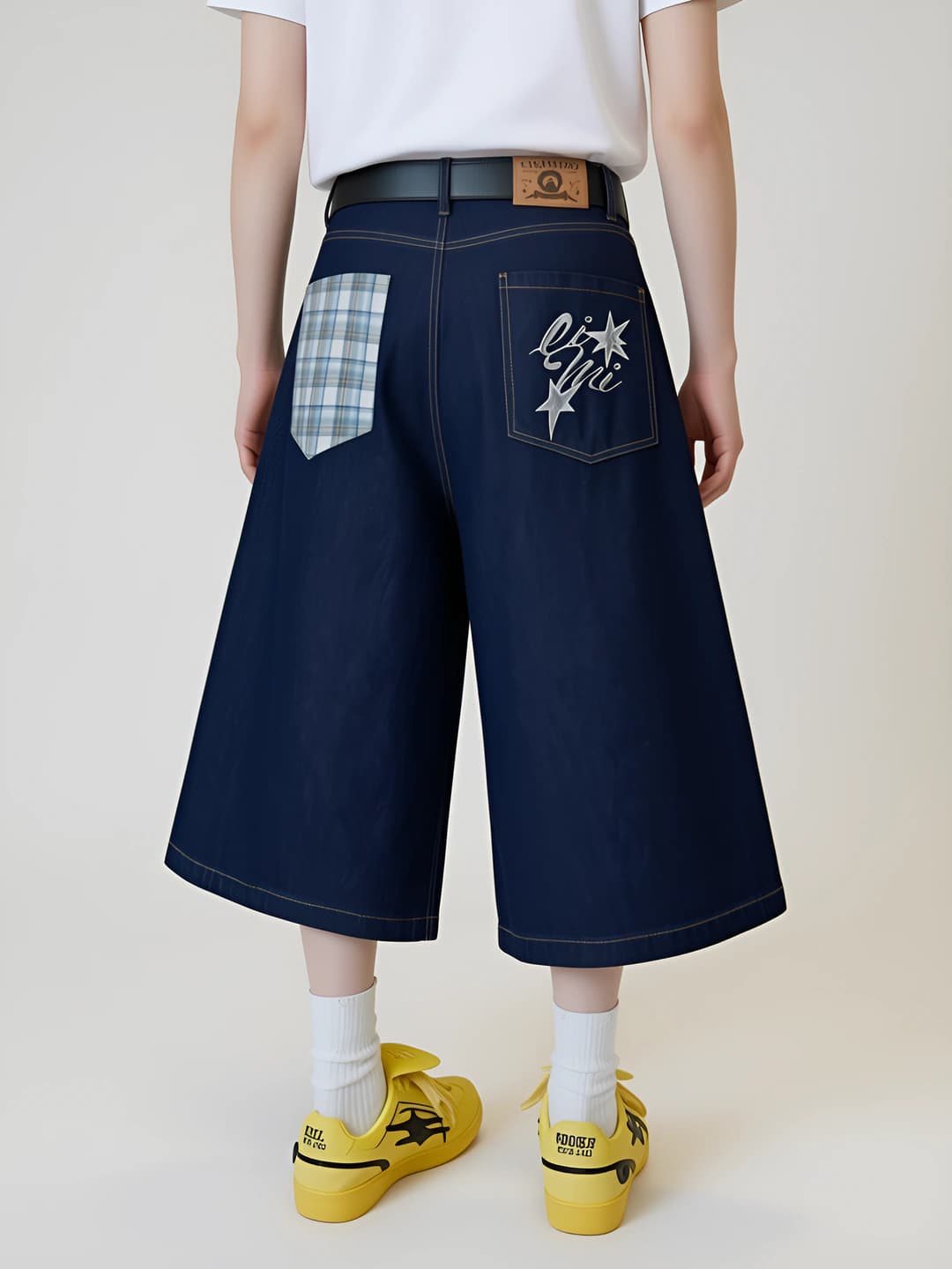 Women's retro loose fit wide-leg jeans capri trousers high waist embroidered for summer 2026