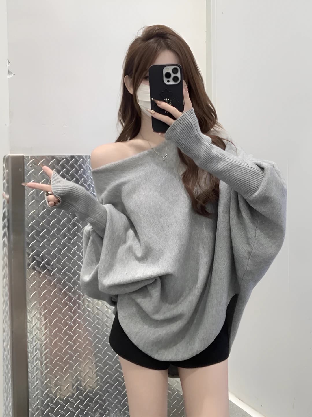 Women's loose fit long sleeve solid colour non-iron knit top sweater for autumn-winter