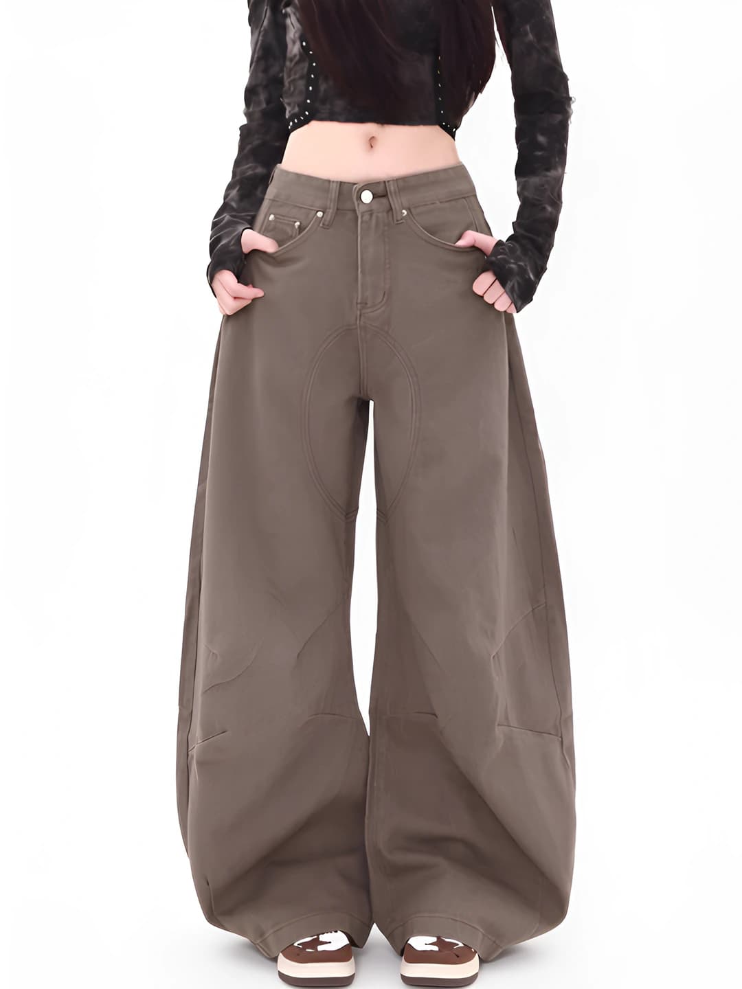 Women's wide and flared jeans: spring-autumn, casual, loose fit, high waist, trousers, 50%-70% cotton, hip-hop style
