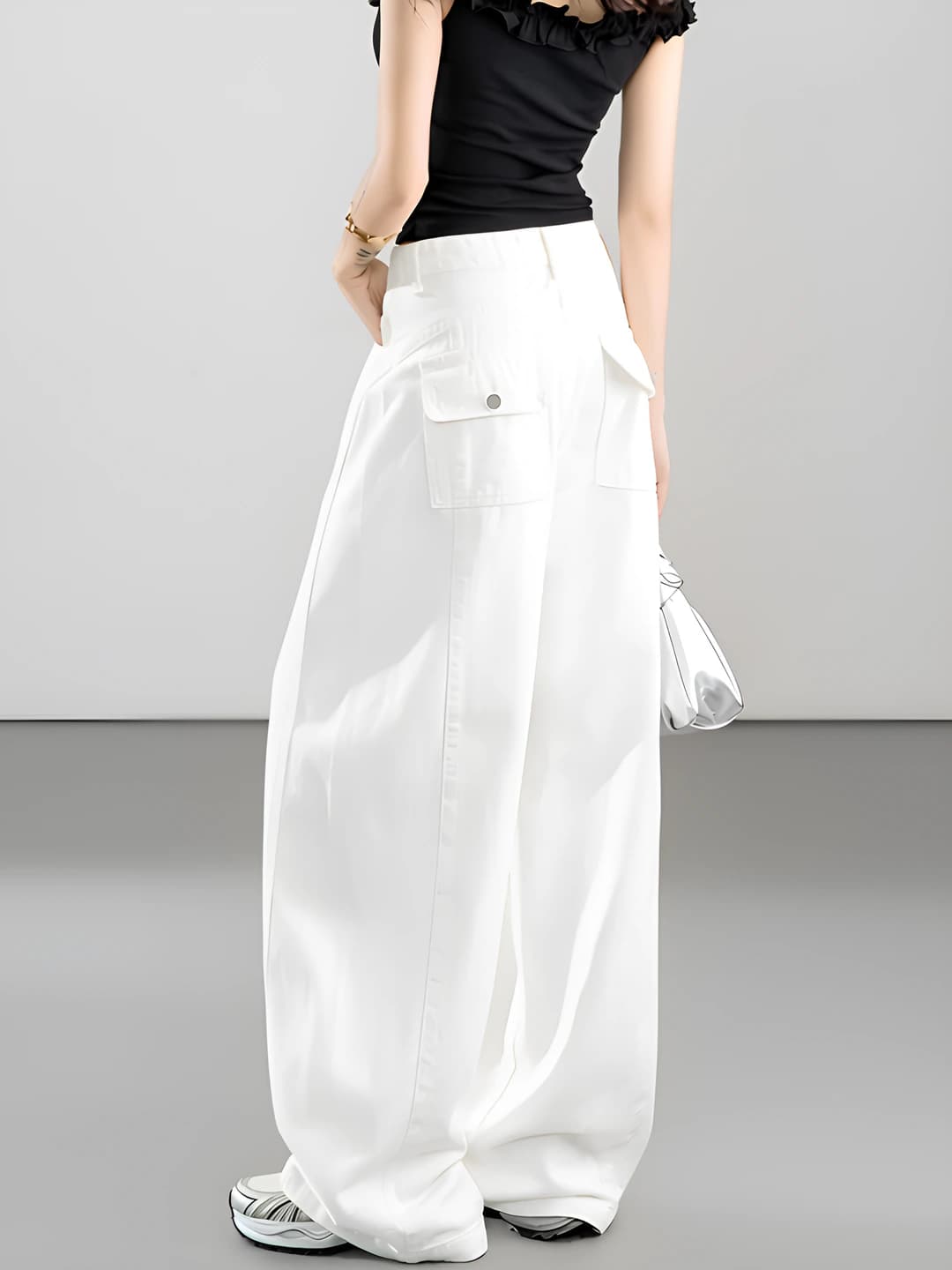 Ayollar uchun keng va klesh jinsi shimlar, baland bel, to'g'ri kesim, bo'sh (oversize), bahor-kuz, kundalik