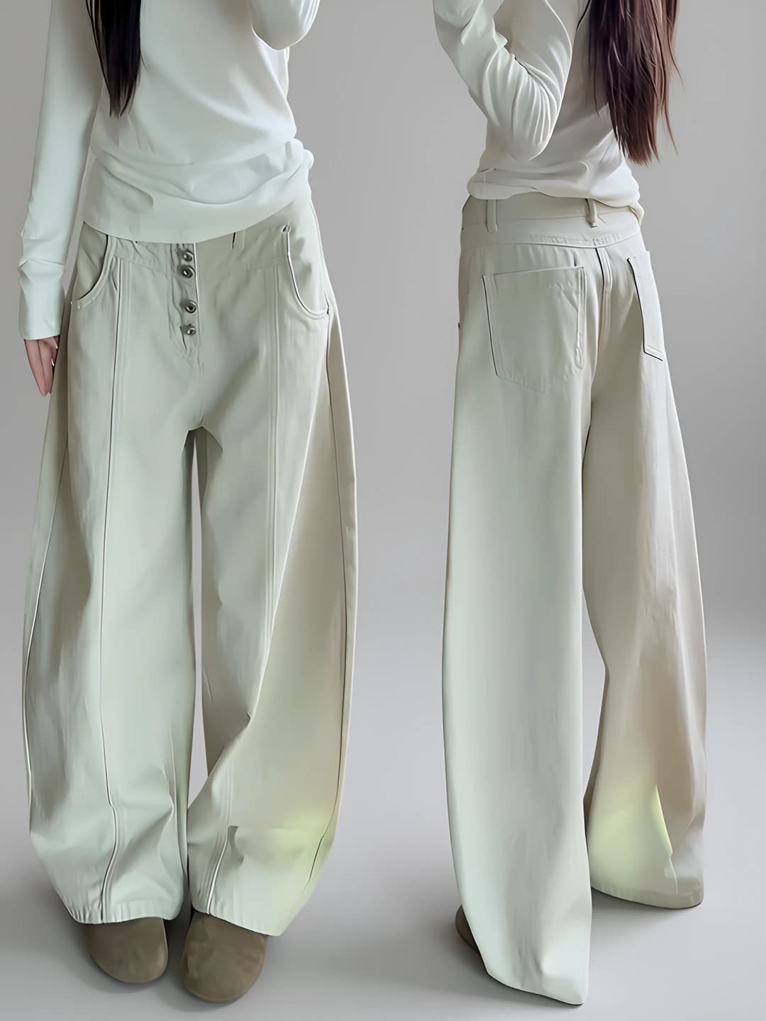 Ayollar uchun keng va klesh jinsi shimlar, baland bel, to'g'ri kesim, bahor-kuz, nozik ko'rsatadigan, bo'sh (oversize), kundalik