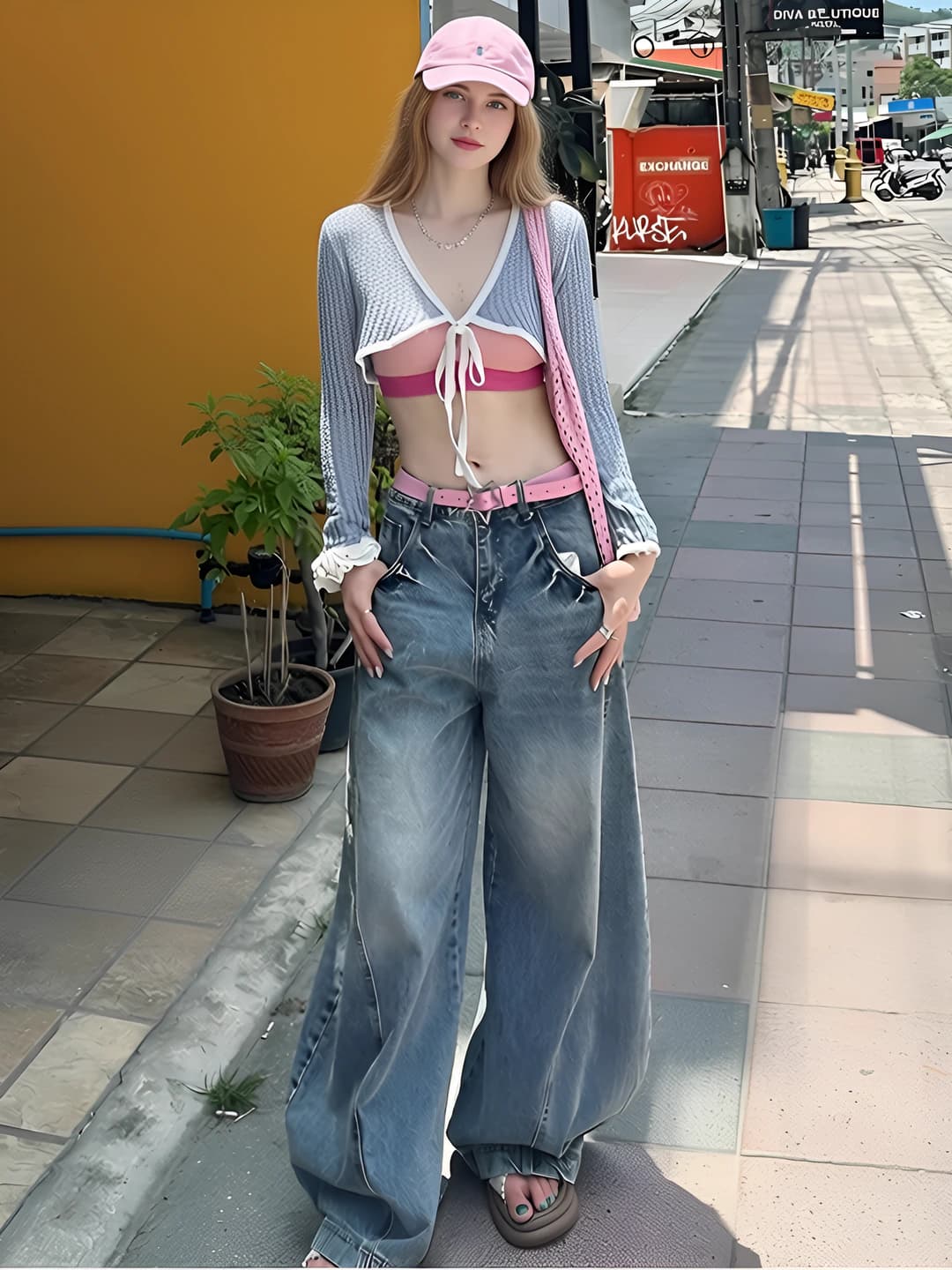 Ayollar uchun keng va klesh jinsi shimlar, bahor-kuz, baland bel, nozik ko'rsatadigan, bo'sh (oversize), to'g'ri kesim, uzun shim, kundalik