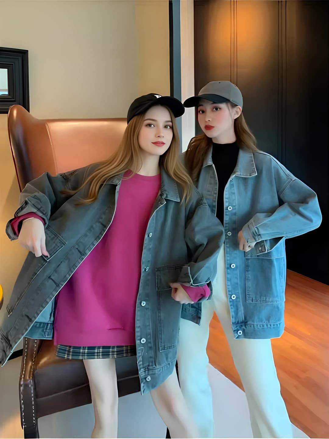 Women's denim jacket, loose fit, spring-autumn, Korean style, casual, slimming, long sleeve, POLO collar