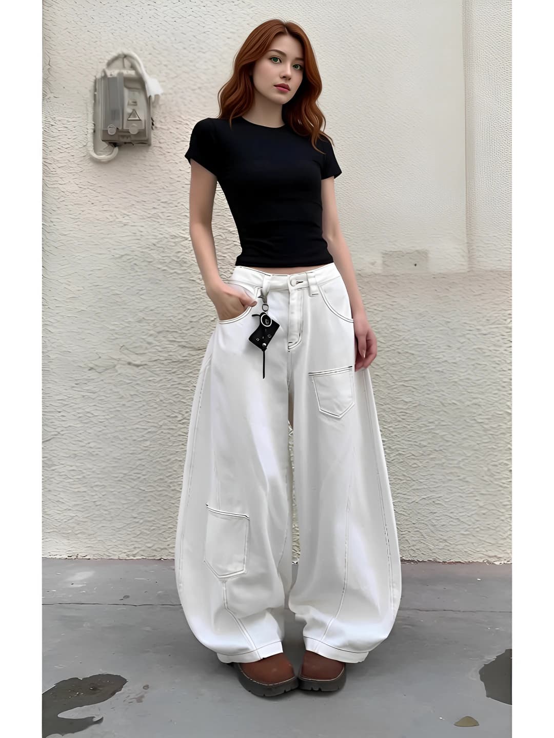 Women's retro wide and flared jeans, high waist, loose fit, slimming, trousers, spring-autumn