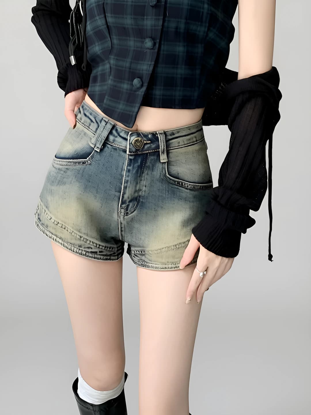 Women's denim shorts, summer 2026, high waist, slimming, slim fit, straight cut