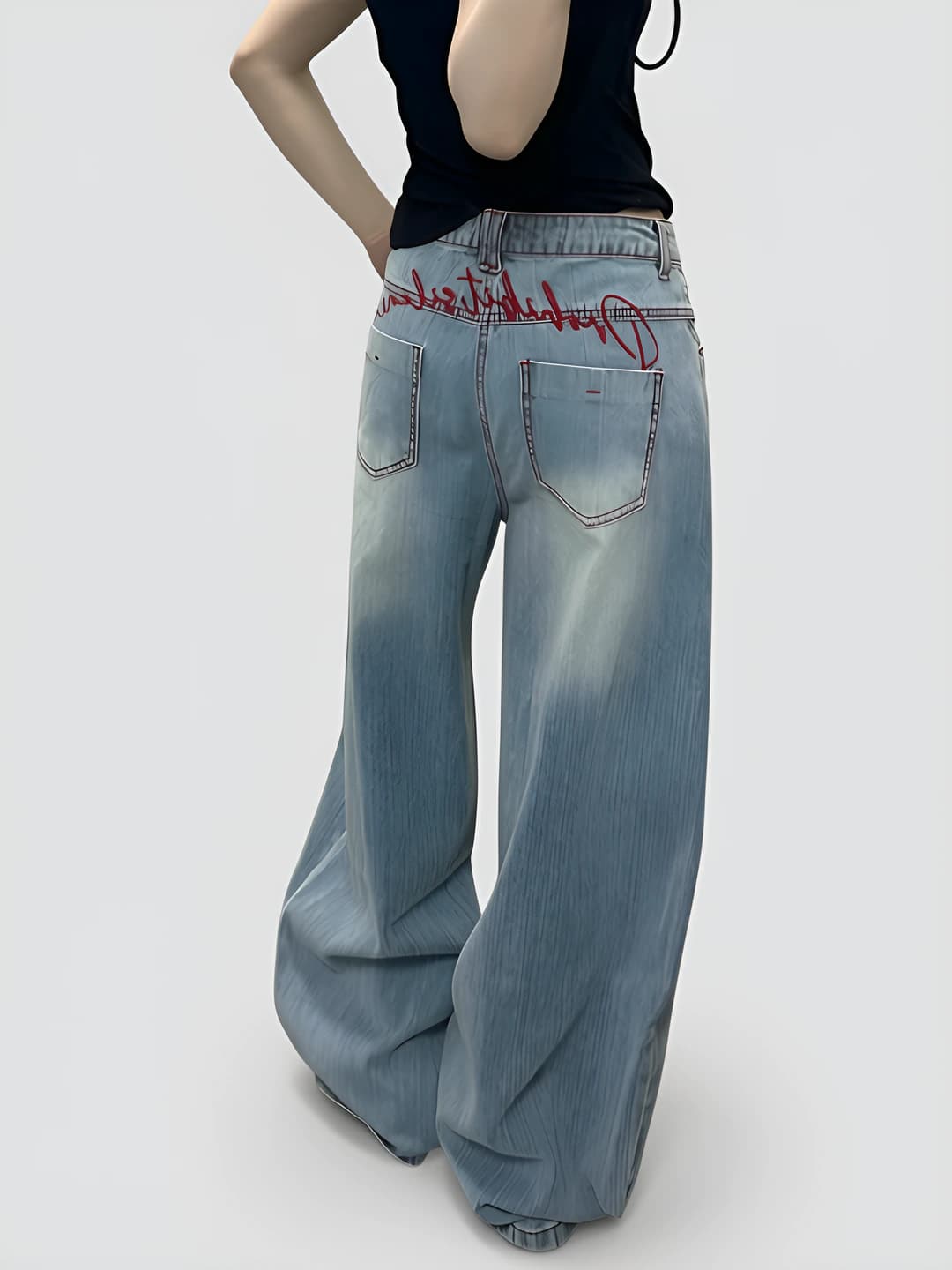 Women's wide and flared jeans: high waist, loose fit, embroidered, spring-autumn