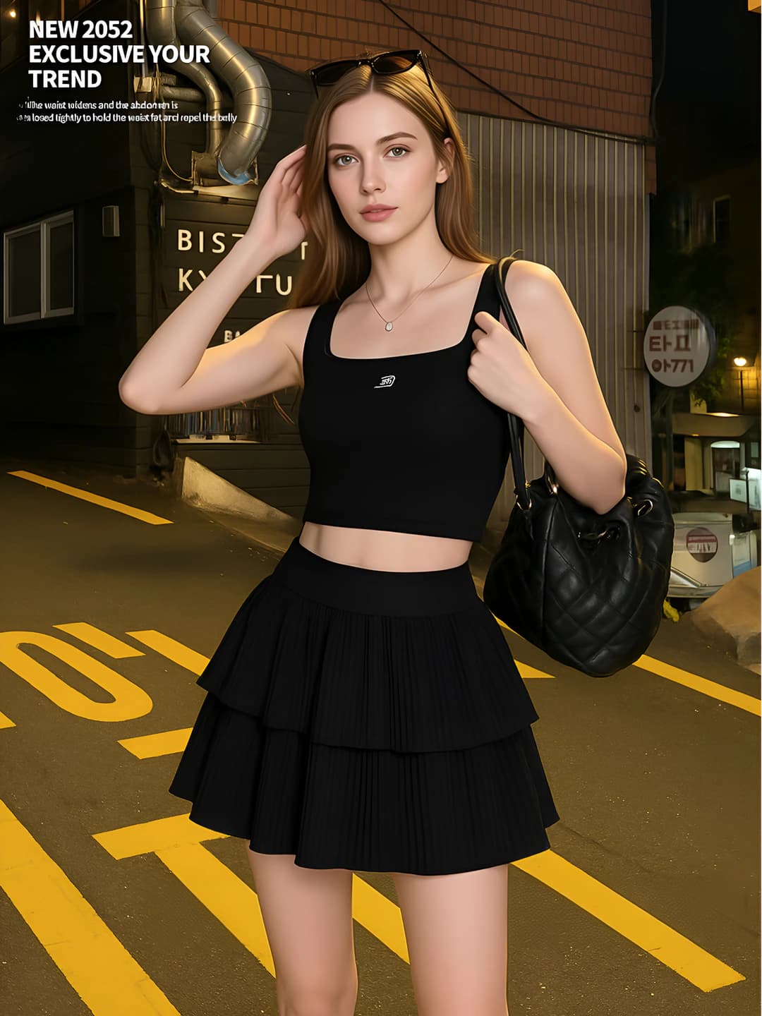 Women's black pleated tiered mini skirt 2026, high waist, A-line, puff, solid colour, street style