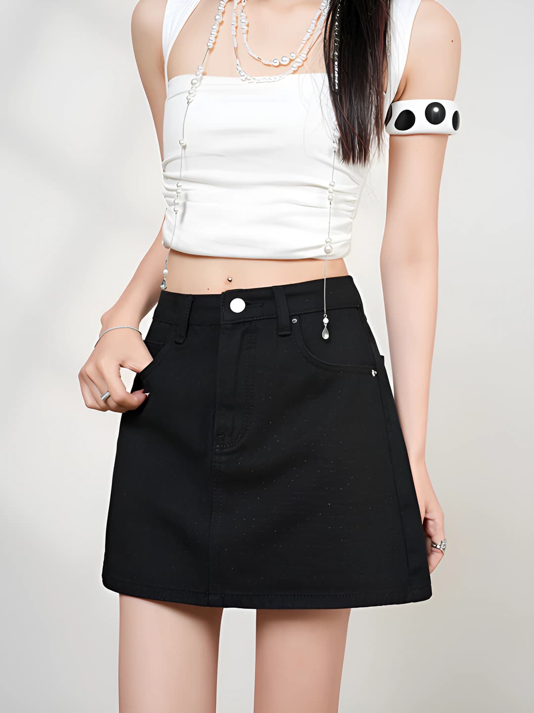 Women's denim skirt: high waist, A-line, loose fit, slimming, Korean style, spring-summer
