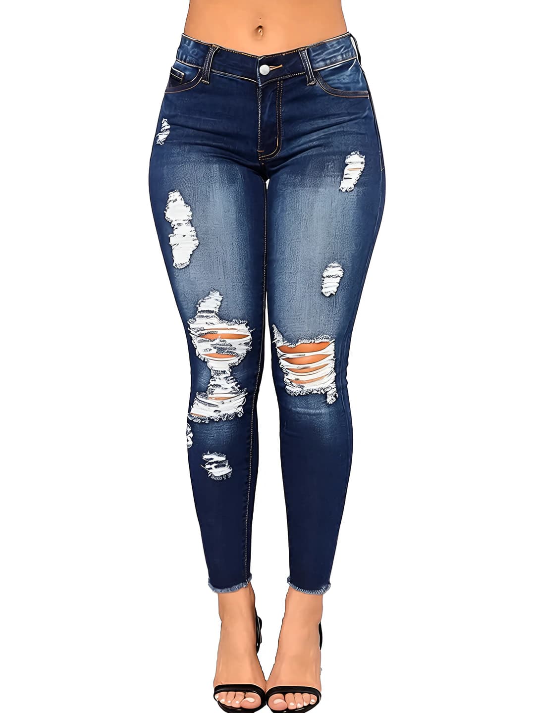 Women's plus size distressed slim-fit jeans in punk style