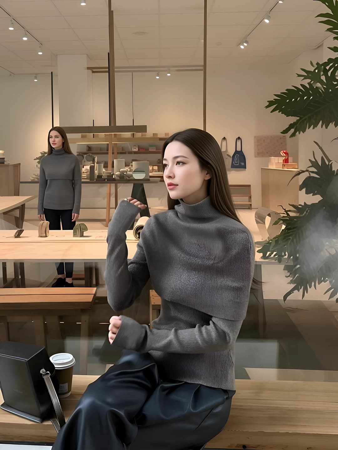 Women's high neck sleeveless sweater, autumn-winter 2026, petite, A-line fit, solid colour, 3D effect, noble style