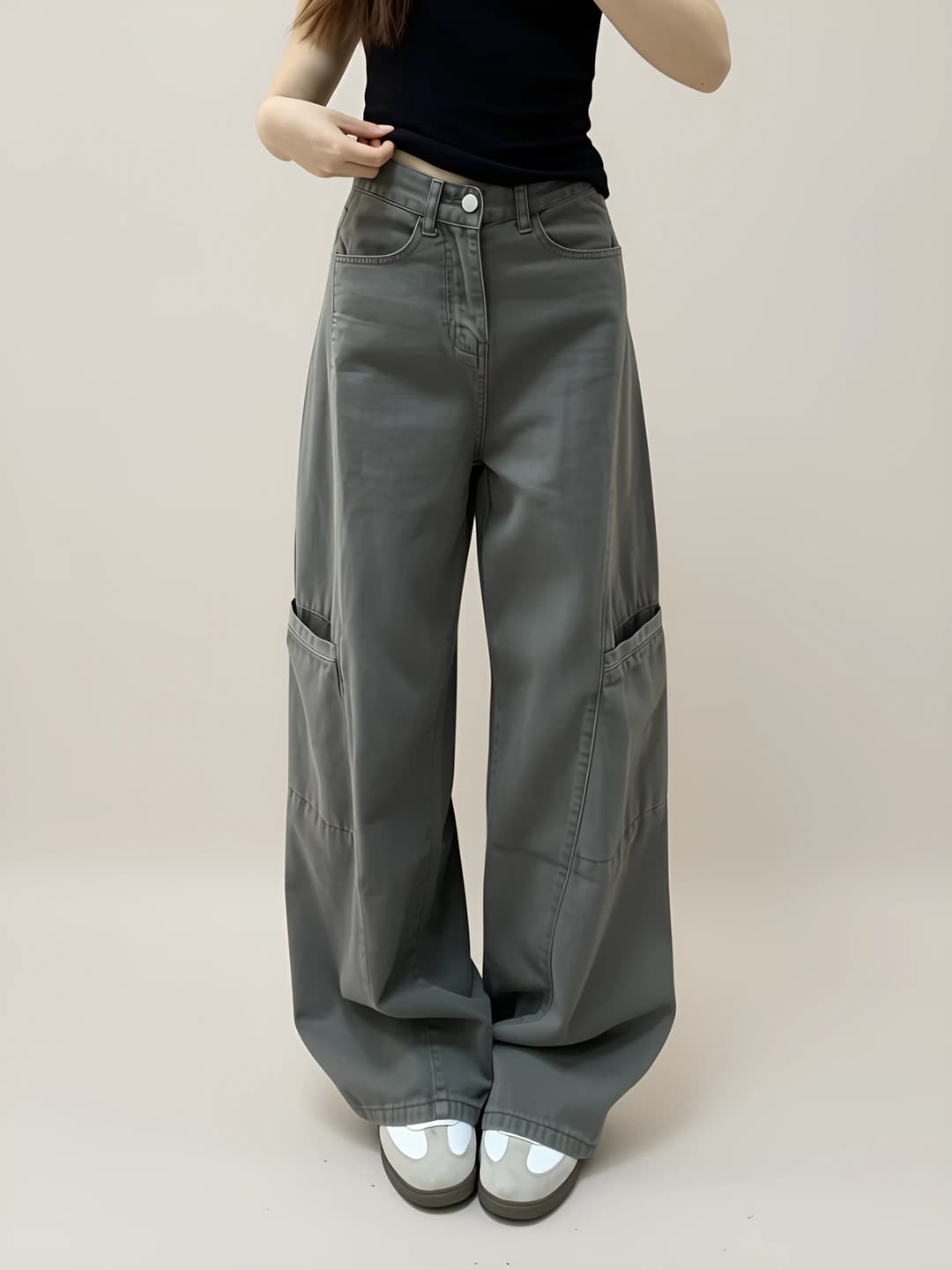 Women's wide and flared jeans: grey, high waist, loose fit, straight cut, slimming, retro, 2026 spring-autumn