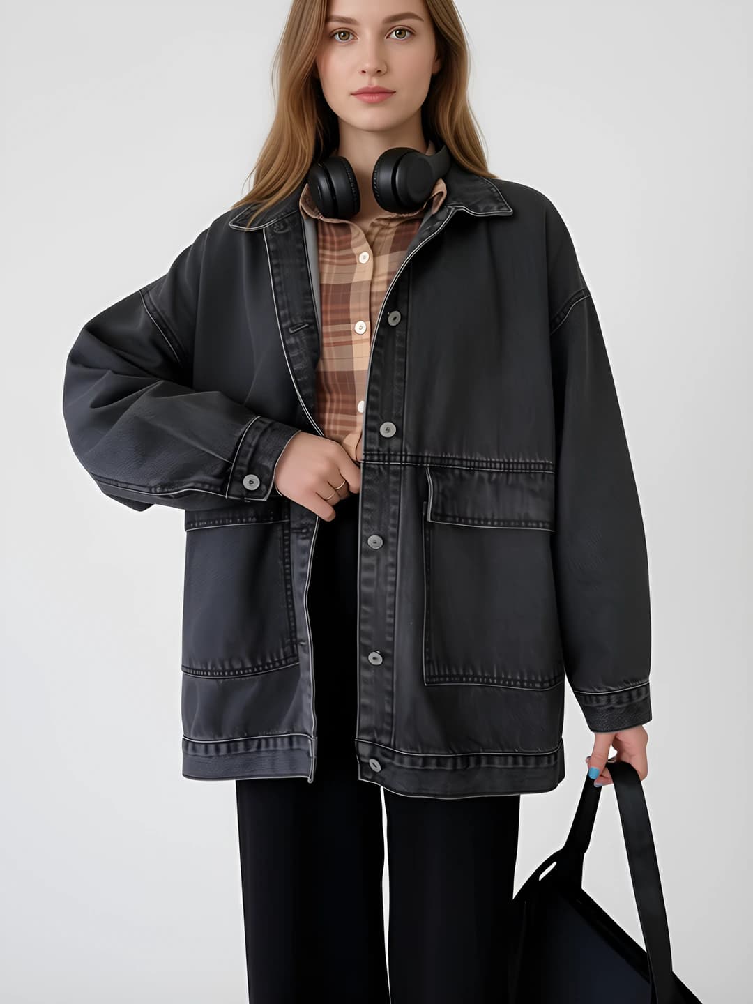 Women's 2026 spring-autumn demiseason jacket, Korean style, loose fit, slimming, retro, long sleeve, POLO collar, casual