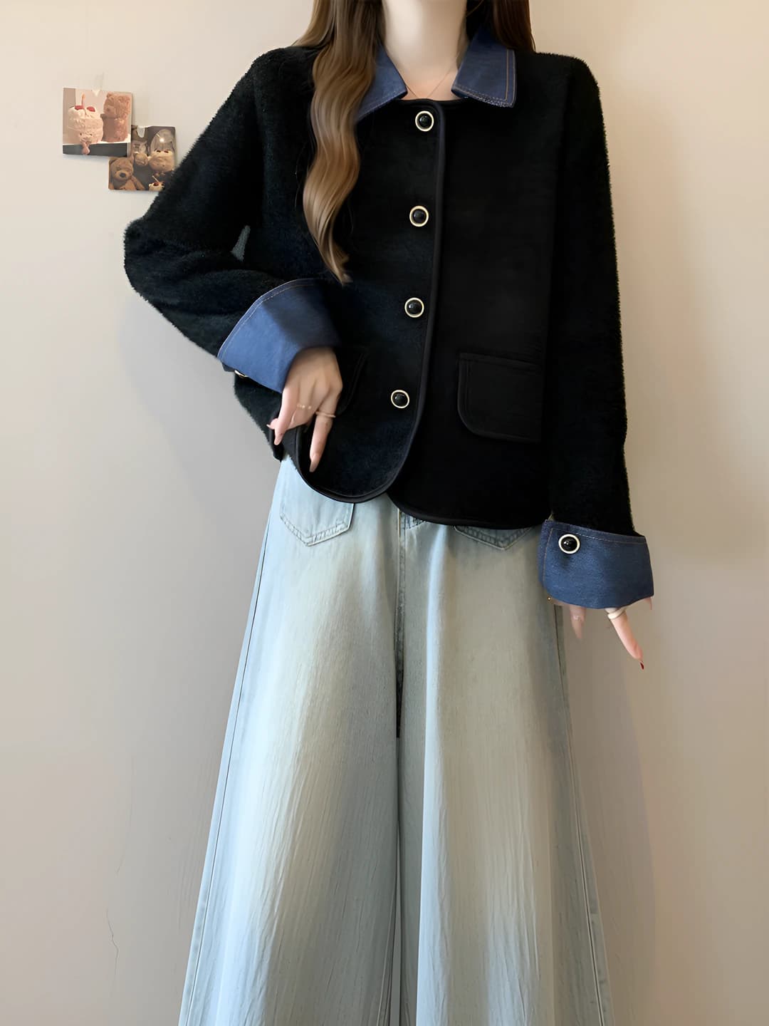 Women's 2026 autumn non-pilling knit cardigan, POLO collar, long sleeve, solid colour, loose fit, short length