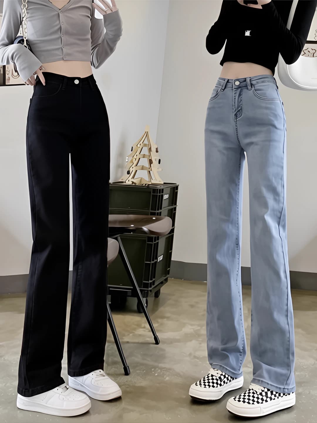 Women's straight jeans 2026 spring, light color, high waist, slimming, trousers, for petite