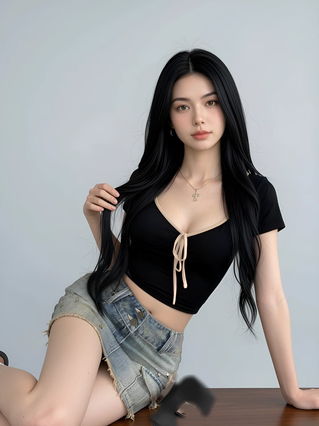 Women's V-neck crop top, slim fit, short sleeve, solid colour, cropped