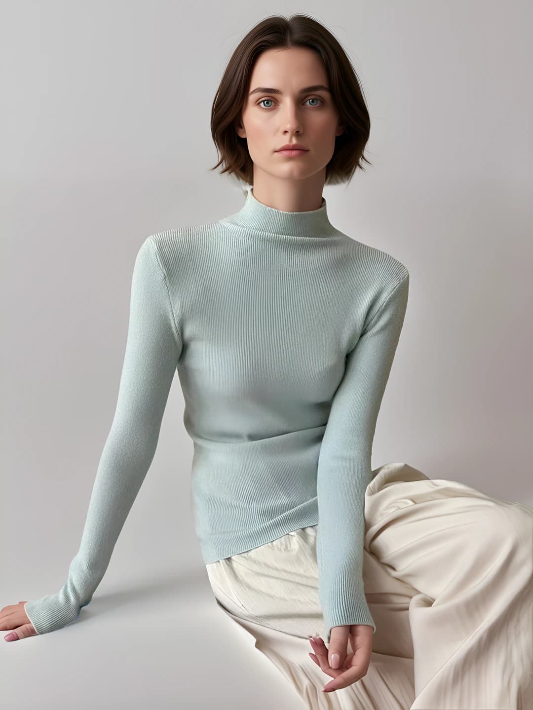 Women's mock neck sweater, slim fit, solid colour, long sleeve, autumn-winter knit top