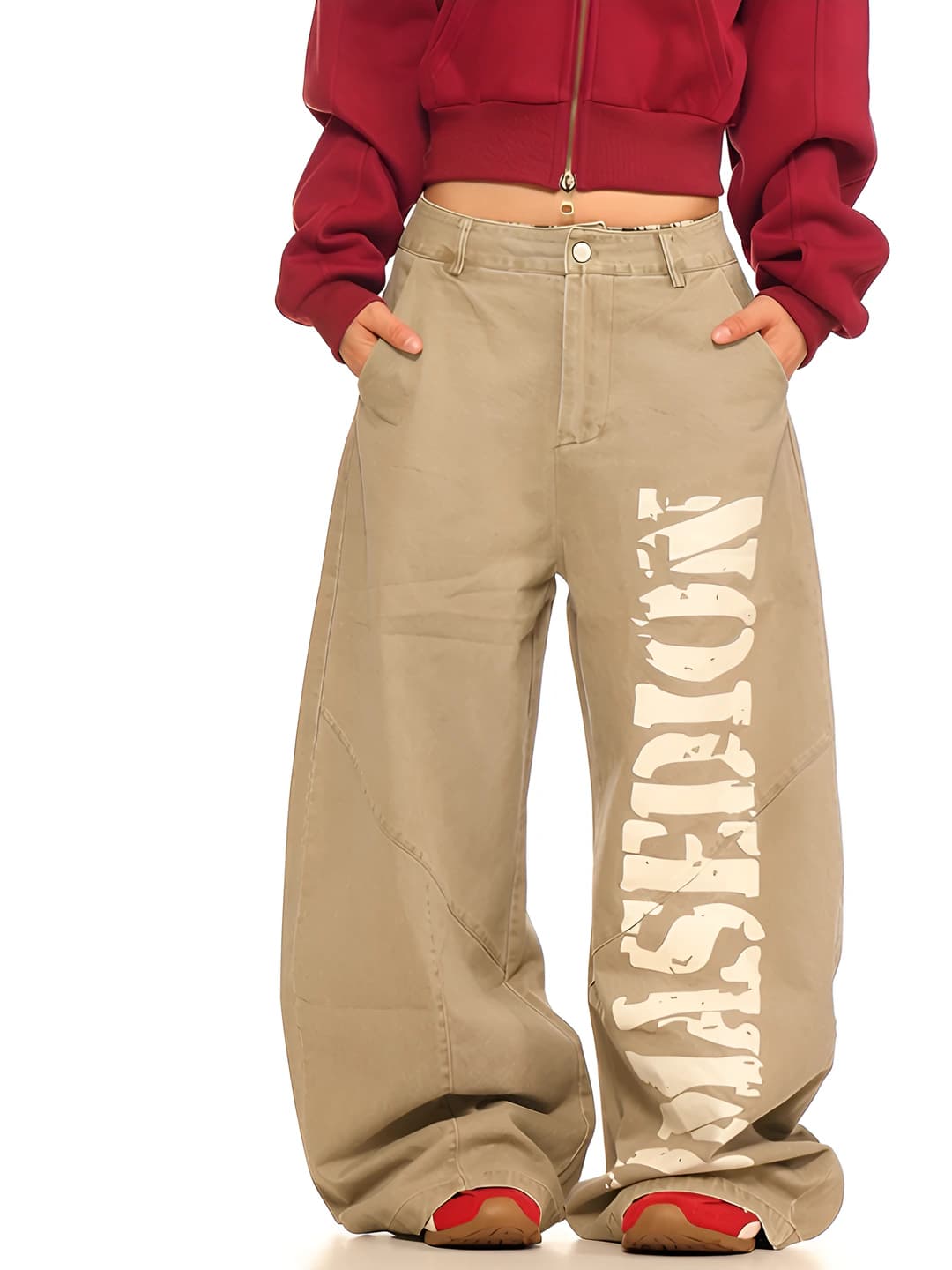 Women's printed wide and flared jeans, spring-autumn, high waist, loose fit, casual style