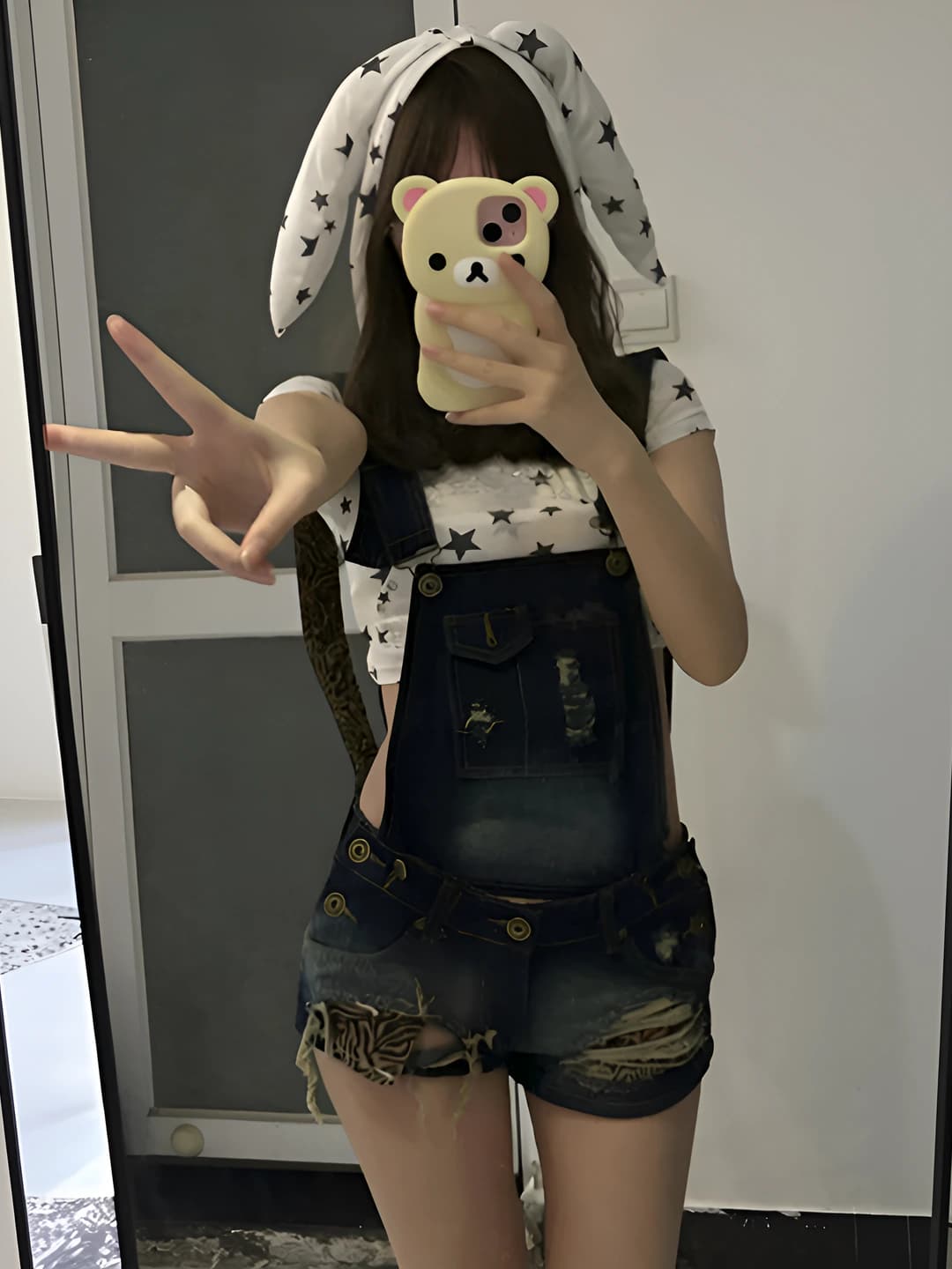 Women's summer denim overalls shorts, low waist, distressed, slimming