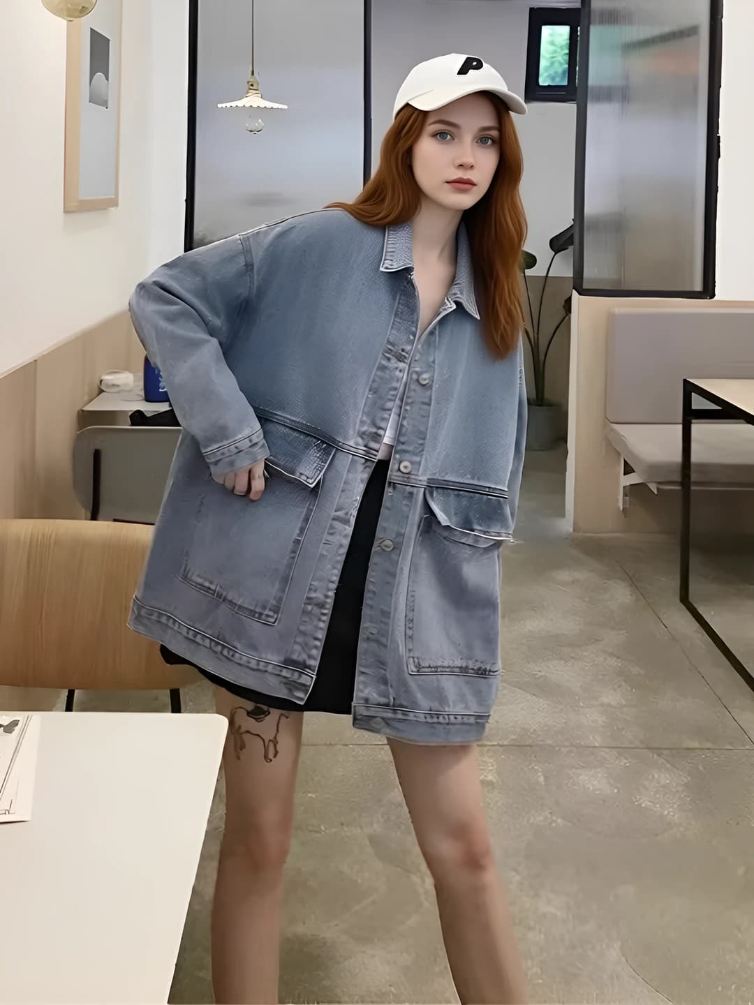 Women's 2026 spring-autumn Korean style loose fit casual denim jacket, long sleeve, POLO collar