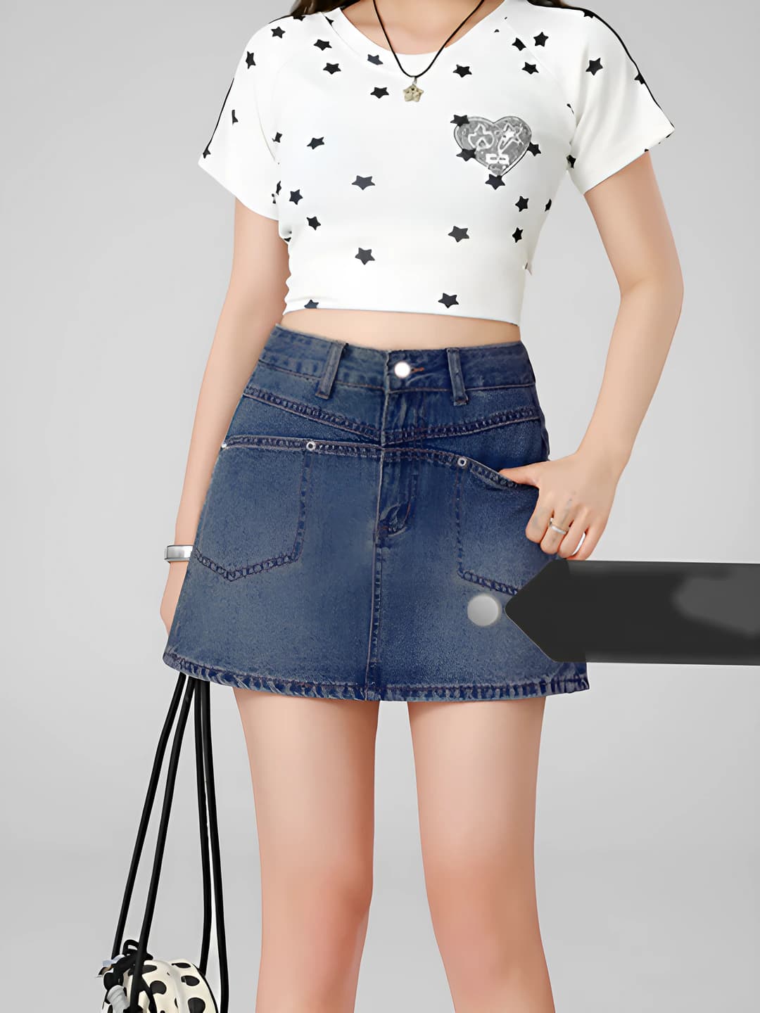 Women's denim skirt: high waist, slimming, solid colour, spring-summer, mini skirt, A-line, non-stretch, anti-exposure