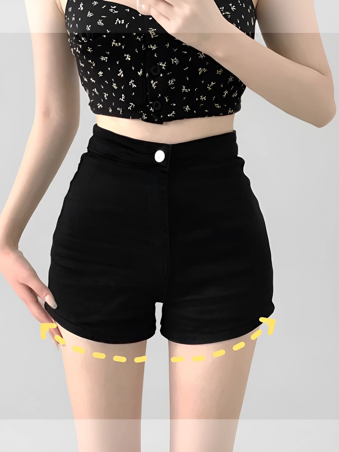 Women's high waist denim shorts, summer, straight cut, slimming, black